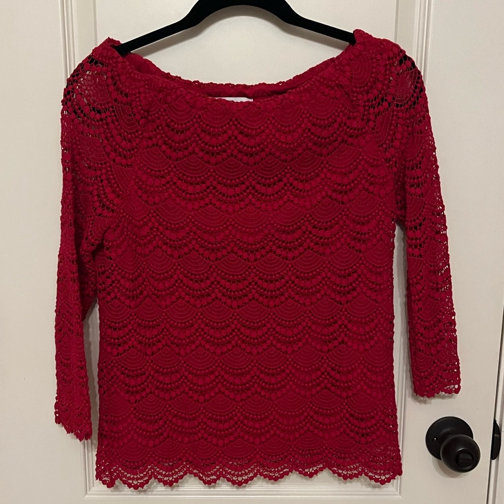 Talbots 3/4 length crochet lace top